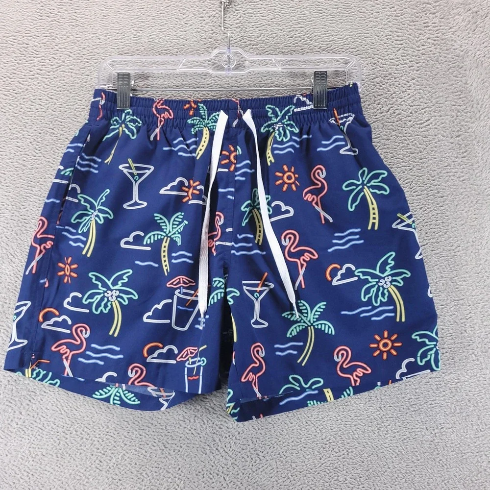 Chubbies Swim Shorts Mens M Blue Neon Flamingo 5.5